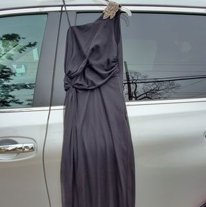 Black Floor Length One Shoulder Dress Beaded